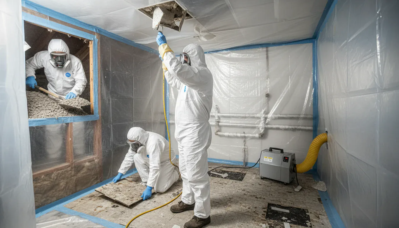 Certified asbestos abatement in sealed containment area