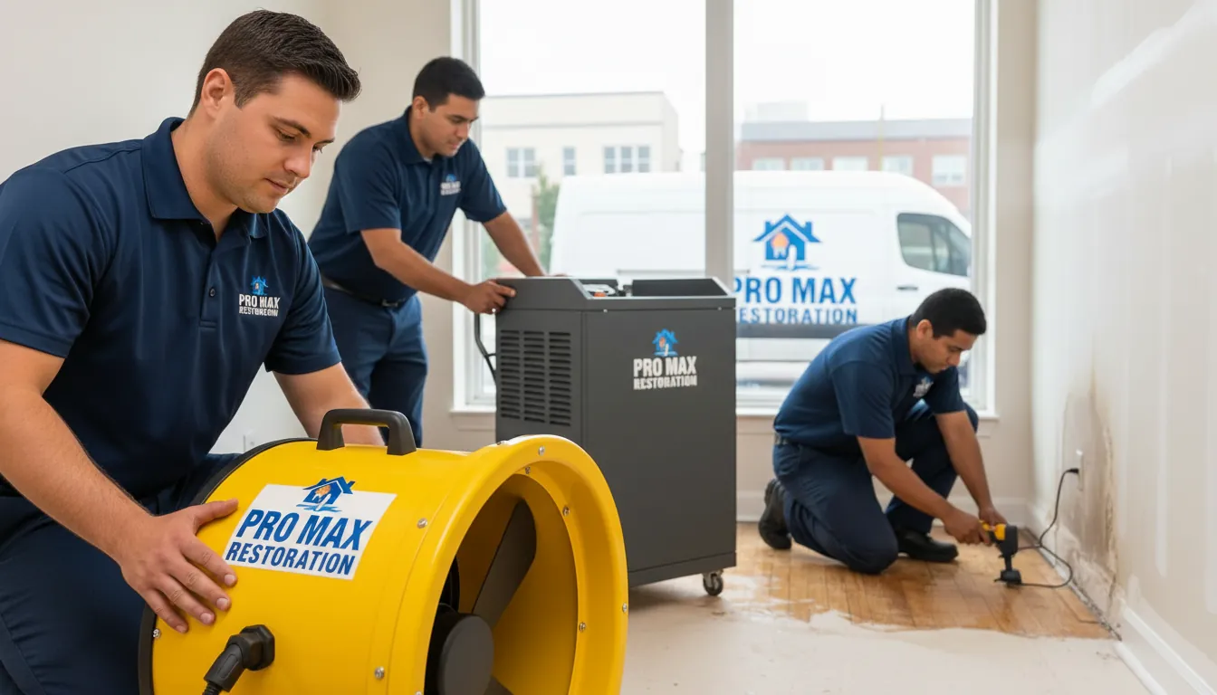 Water damage cleanup and drying equipment deployed in Toronto property